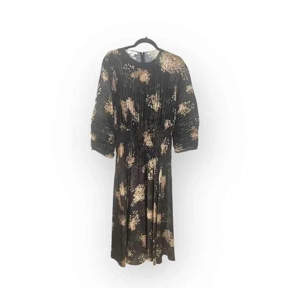Vince ❀ Lilac Floral Micro Pleated Midi Dress ❀ Coastal Blue Floral Print ❀ Sml